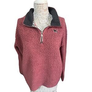 Pink Brand Women’s Quarter-Zip Fleece Pullover Large | Dark Grey Collar -Cozy